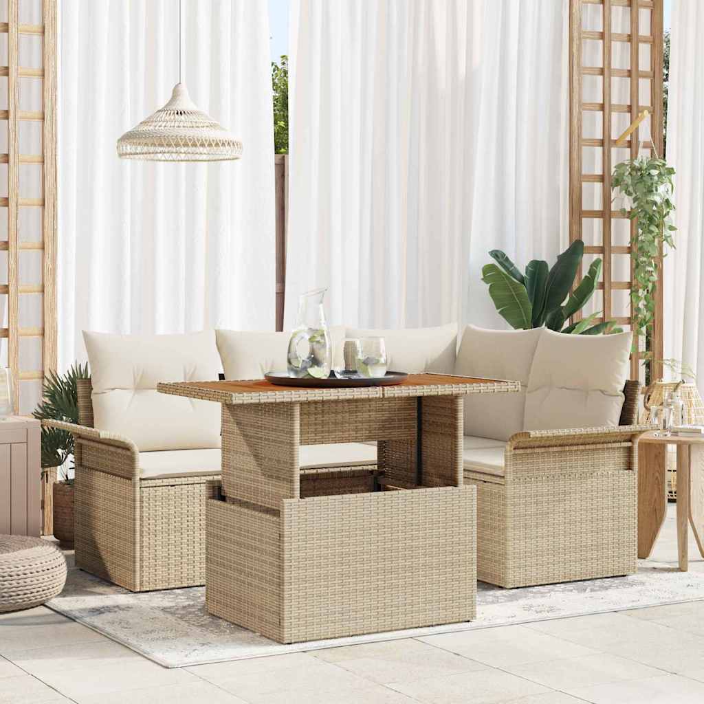 vidaXL Conjunto de sofá de jardín 5 uds. beige y crema