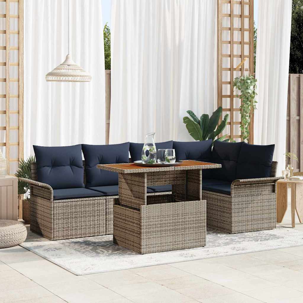 vidaXL Conjunto de sofás de jardín 6 uds. Gris y azul marino