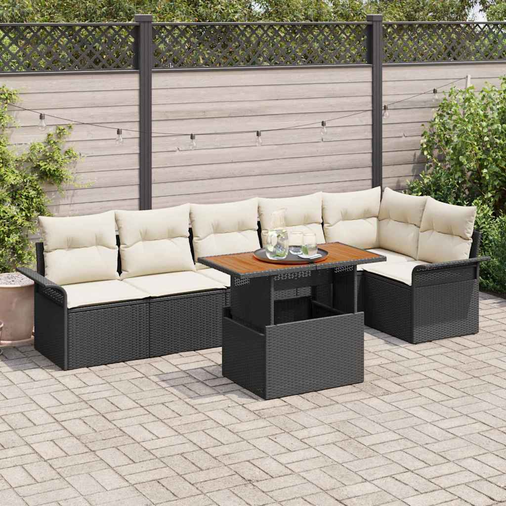 vidaXL Conjunto de sofás de jardín 7 uds. Negro y crema