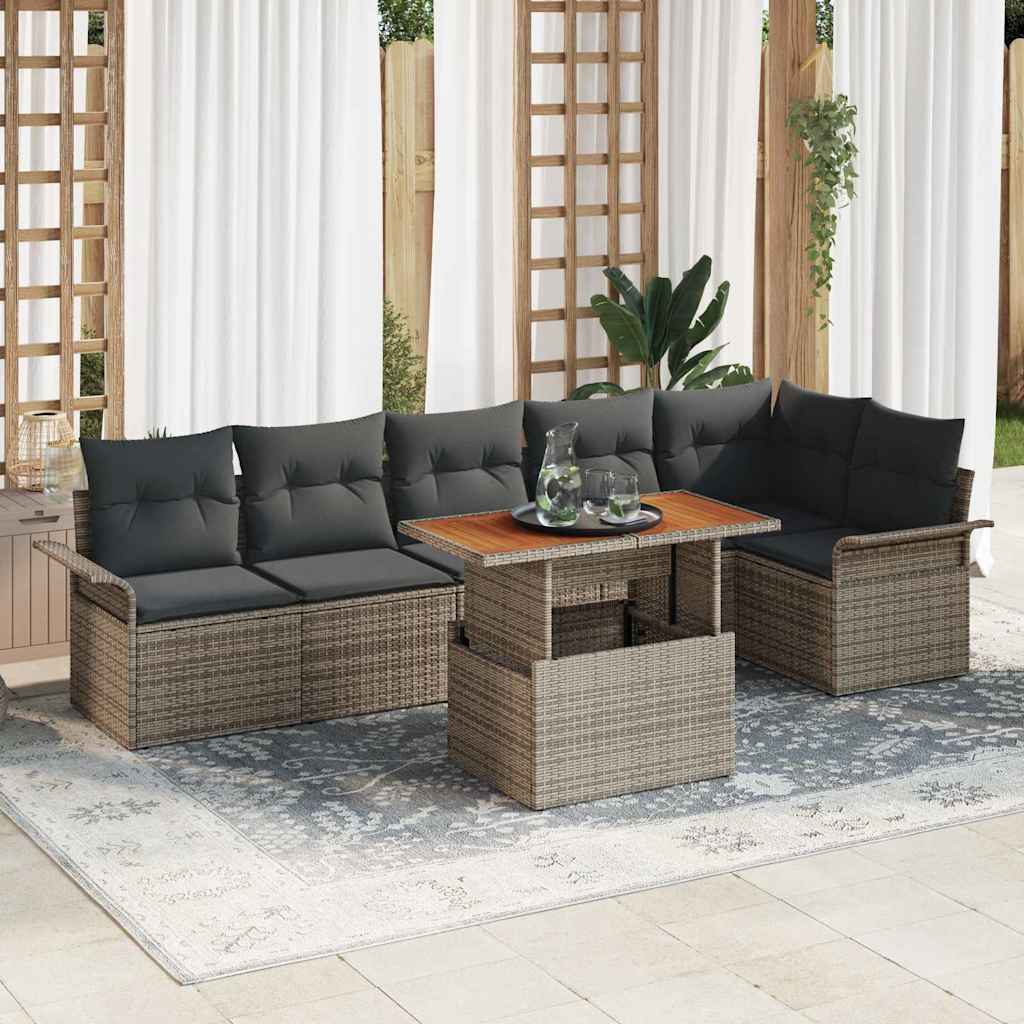 vidaXL Conjunto de sofás de jardín 7 uds. Gris ratán sintético