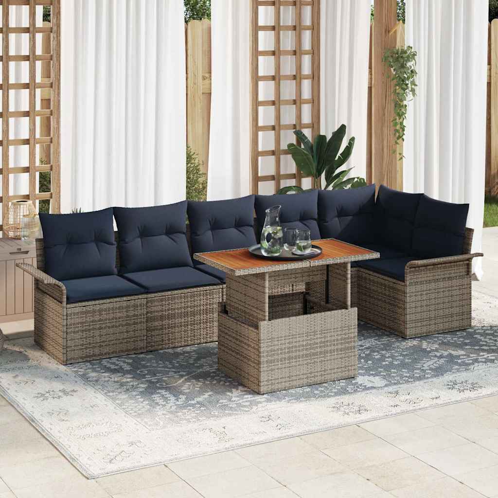vidaXL Conjunto de sofás de jardín 7 uds. Gris y azul marino