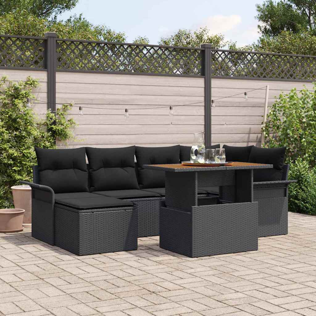 vidaXL Conjunto de sofás de jardín 7 uds. Negro ratán sintético