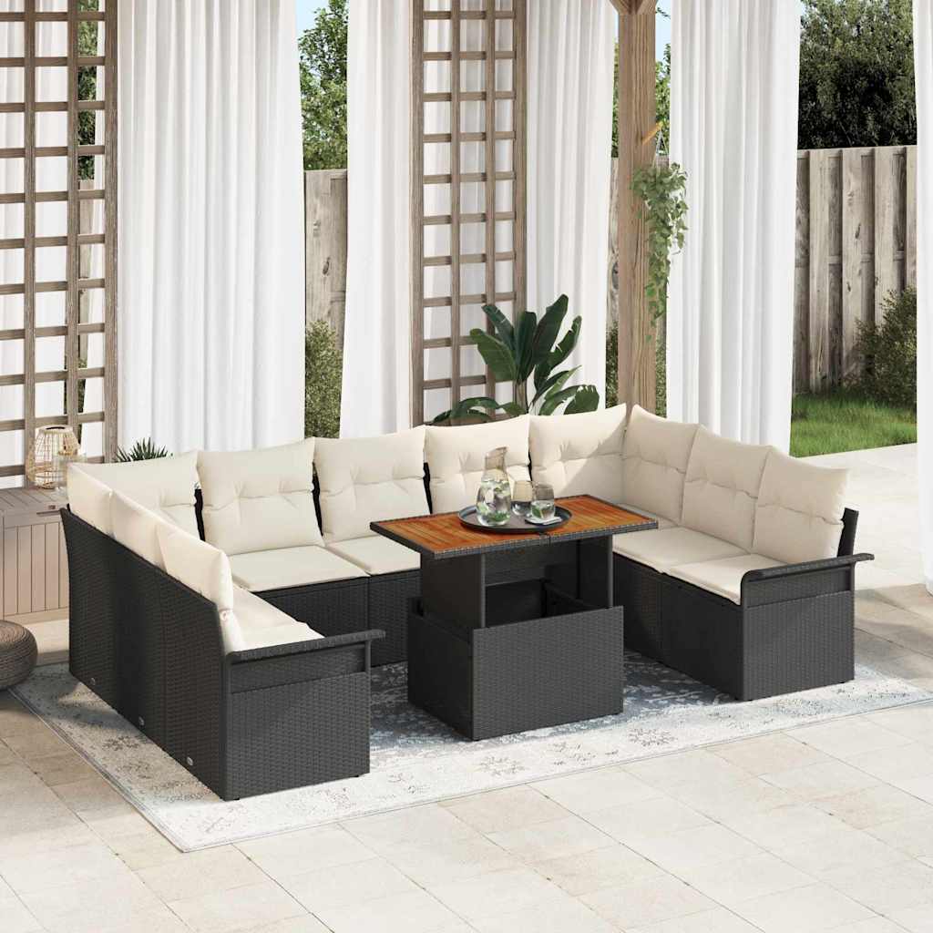 vidaXL Conjunto de sofá de jardín 10 uds. Negro y crema