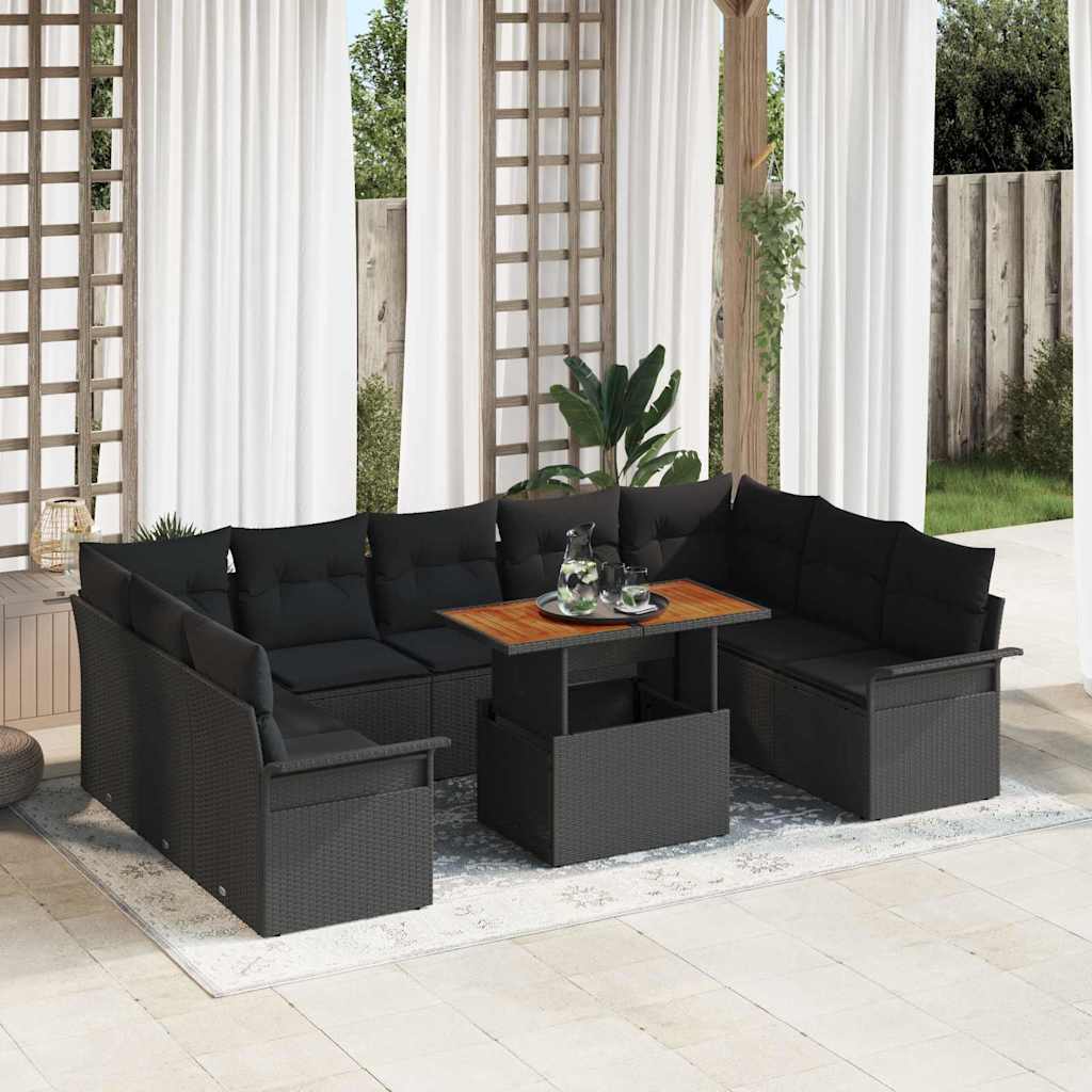 vidaXL Conjunto de sofá de jardín 10 uds. Negro