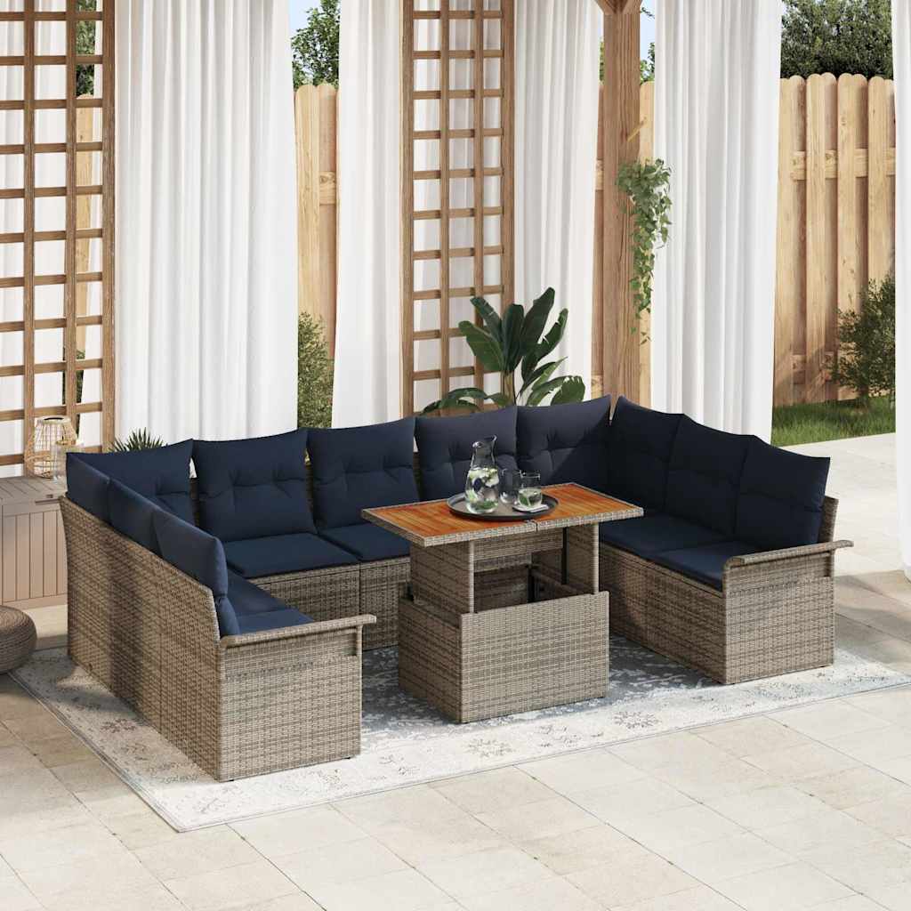 vidaXL Conjunto de sofá de jardín 10 uds. gris y azul marino