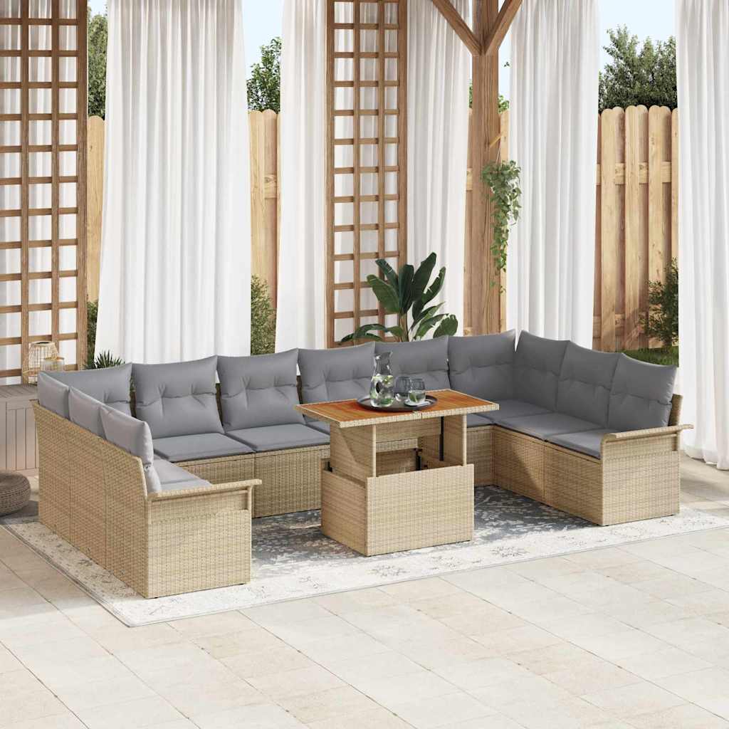 vidaXL Conjunto de sofás de jardín 11 uds. Beige y Gris Claro