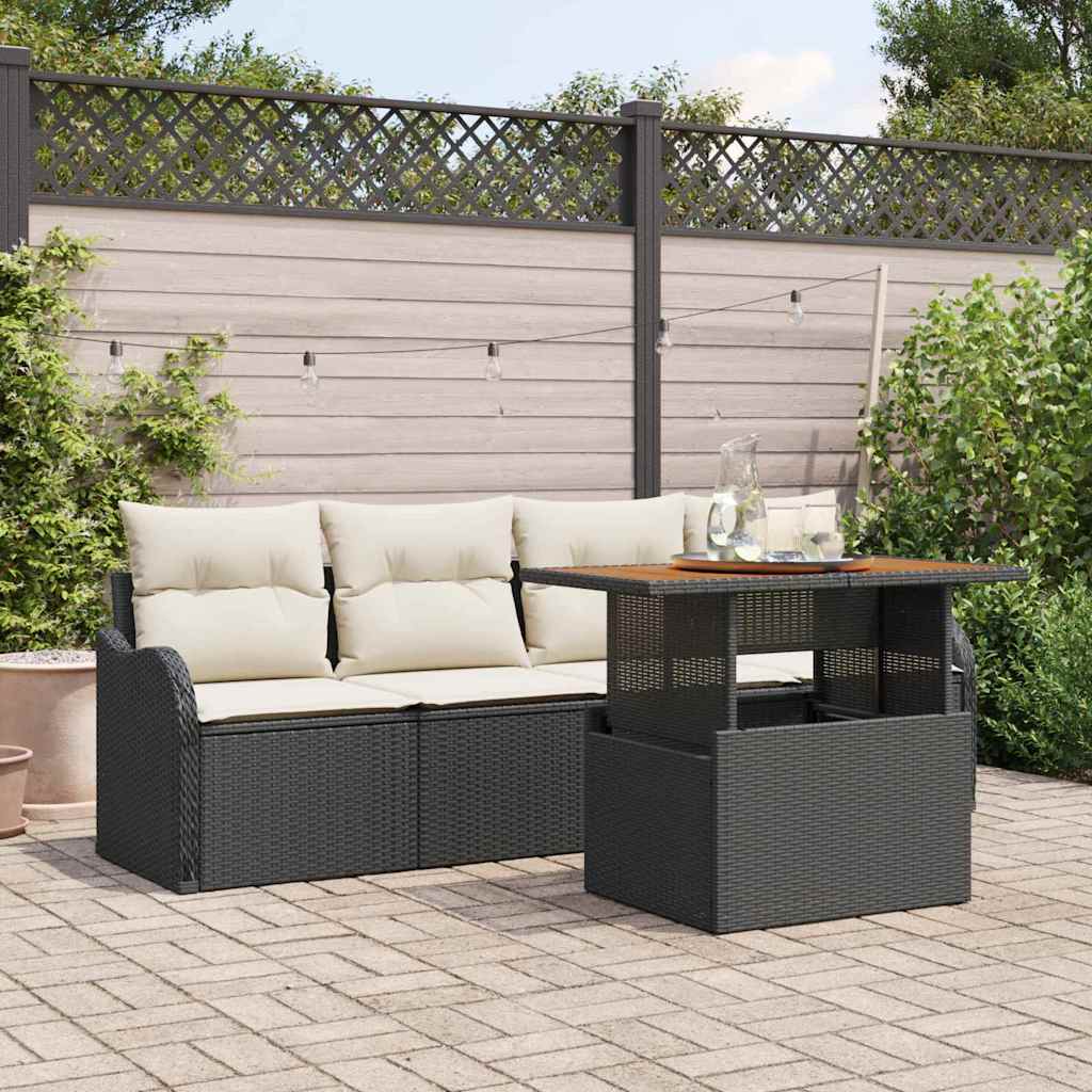 vidaXL Conjunto de sofás de jardín 5 uds. Negro y crema