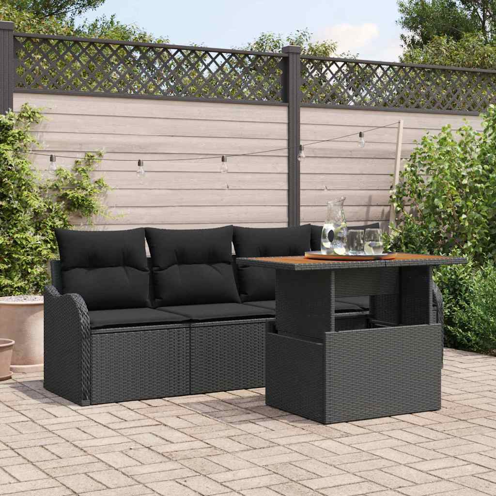 vidaXL Conjunto de sofás de jardín 5 uds. Negro ratán sintético
