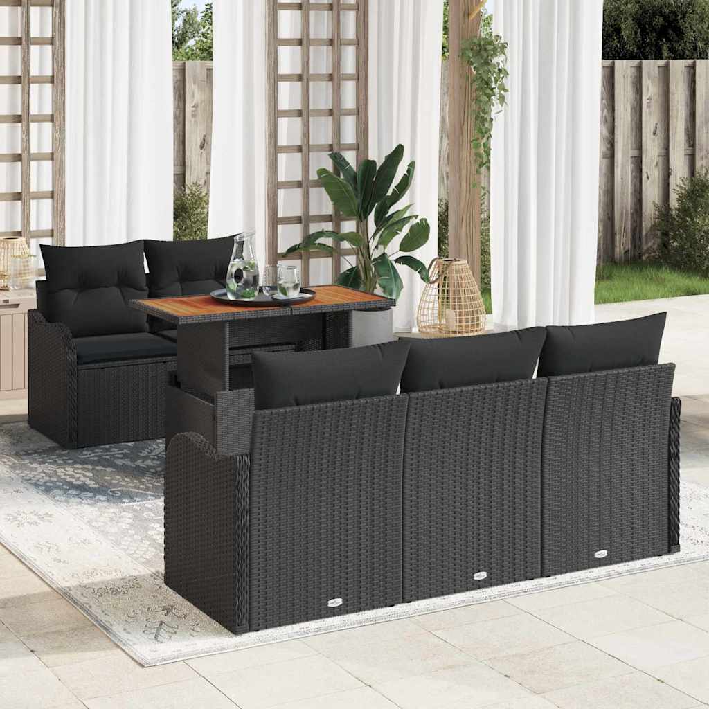 vidaXL Conjunto de sofás de jardín 6 uds. Negro ratán sintético