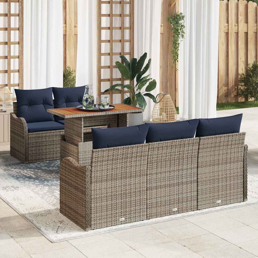 vidaXL Conjunto de sofá de jardín 6 uds. gris y azul marino
