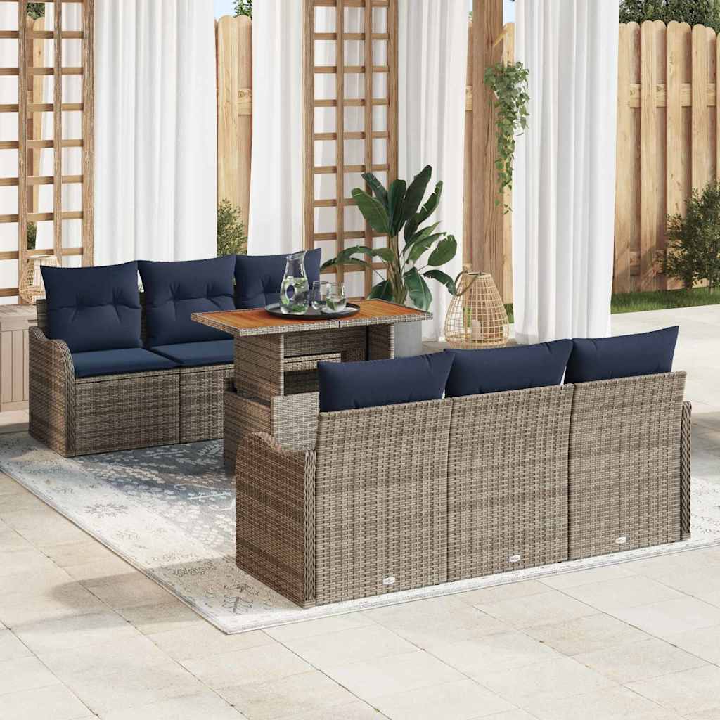 vidaXL Conjunto de sofás de jardín 7 uds. Gris y azul marino
