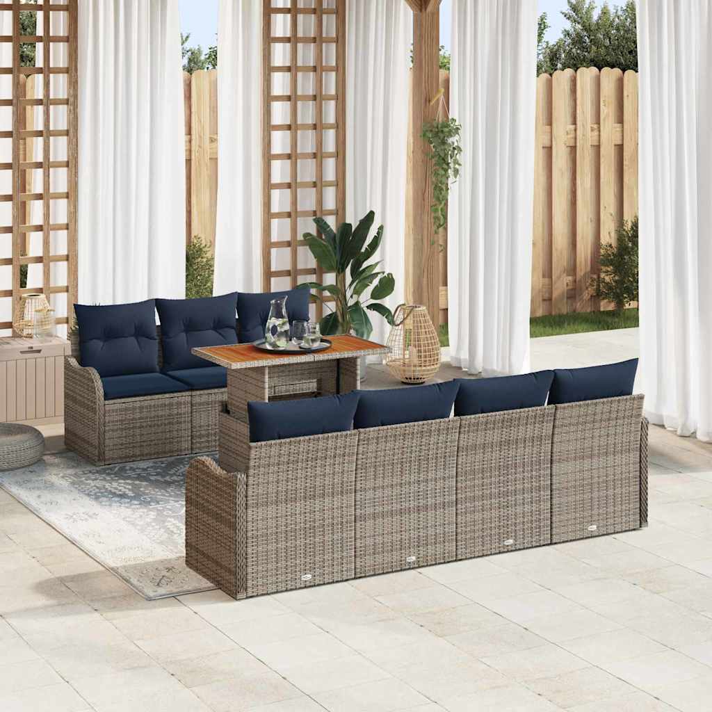vidaXL Conjunto de sofá de jardín 8 uds. gris y azul marino