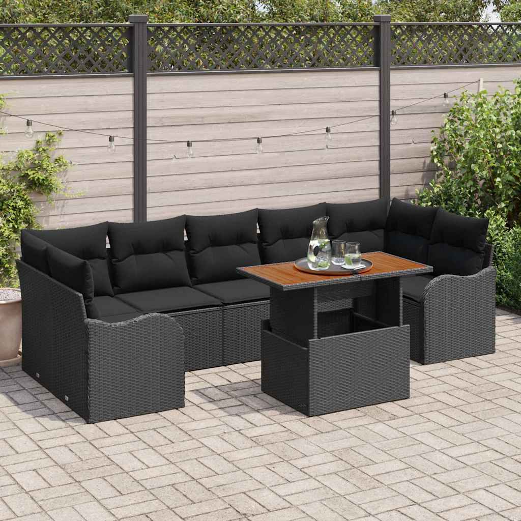 vidaXL Conjunto de sofás de jardín 8 uds. Negro ratán sintético