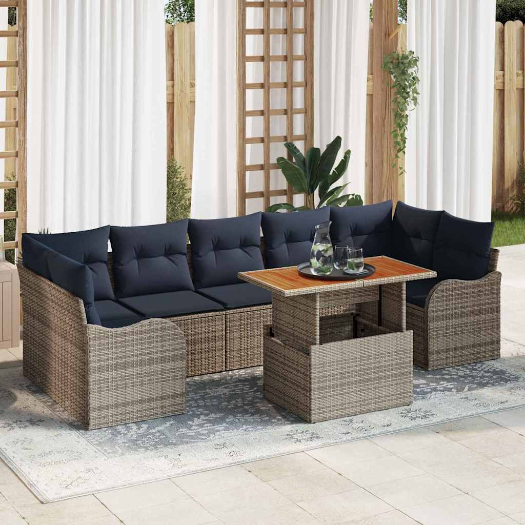 vidaXL Conjunto de sofás de jardín 8 uds. Gris y azul marino