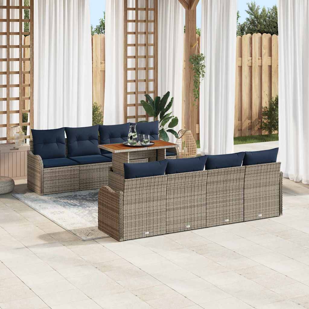 vidaXL Conjunto de sofá de jardín 7 uds. gris y azul marino