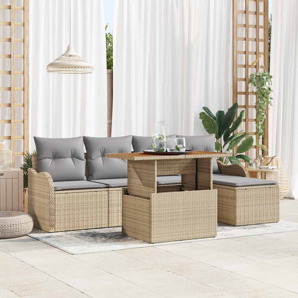 vidaXL Conjunto de sofás de jardín 6 uds. Beige y Gris Claro