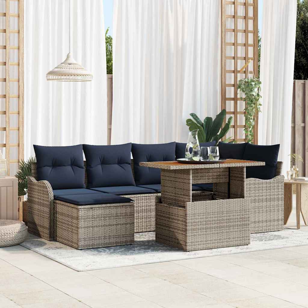 vidaXL Conjunto de sofá de jardín 7 uds. gris y azul marino
