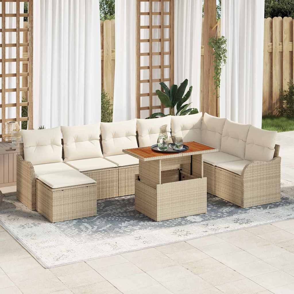 vidaXL Conjunto de sofá de jardín 9 uds. beige y crema