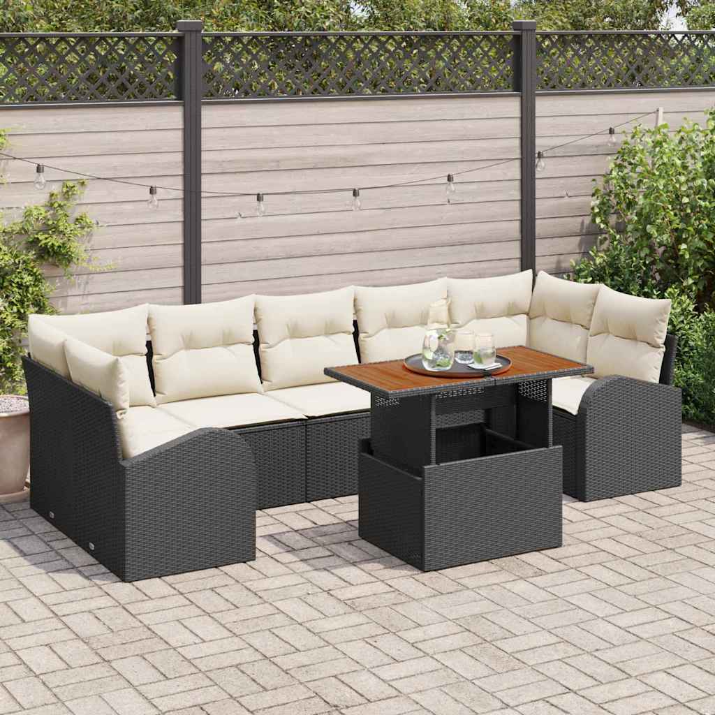 vidaXL Conjunto de sofá de jardín 8 uds. Negro y crema