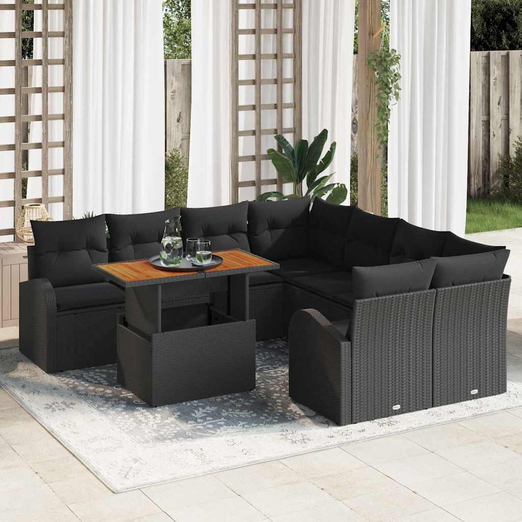 vidaXL Conjunto de sofá de jardín 9 uds. Negro