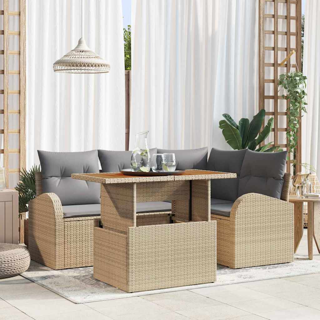 vidaXL Conjunto de sofá de jardín 5 uds. beige y gris claro