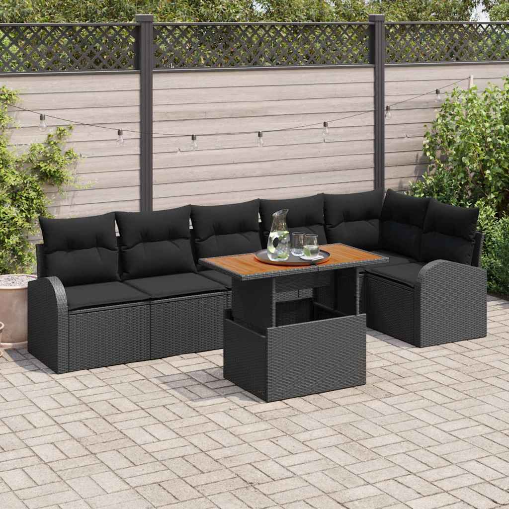 vidaXL Conjunto de sofá de jardín 7 uds. Negro