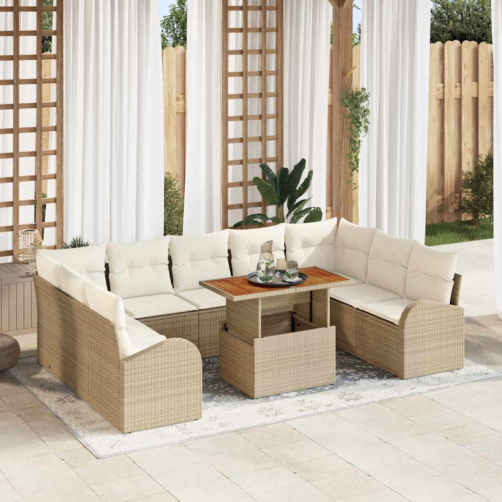 vidaXL Conjunto de sofá de jardín 10 uds. beige y crema
