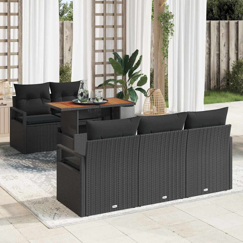 vidaXL Conjunto de sofá de jardín 6 uds. 5-Número de plazas Negro
