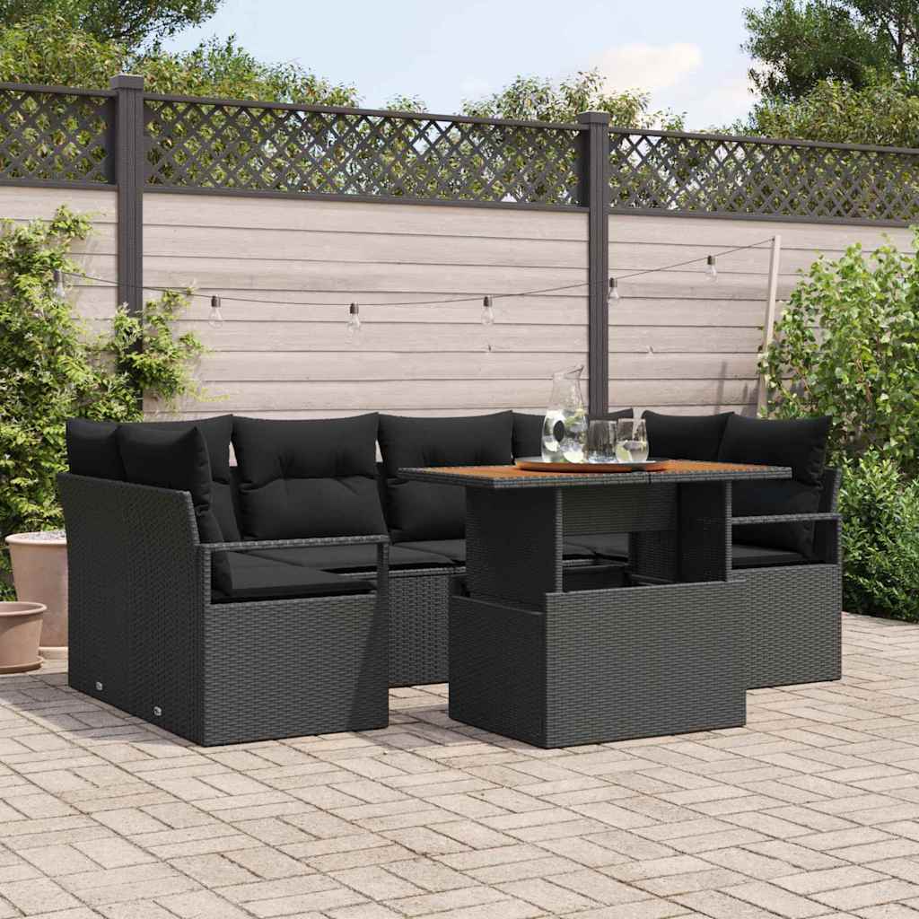vidaXL Conjunto de sofá de jardín 7 uds. 6-Número de plazas Negro
