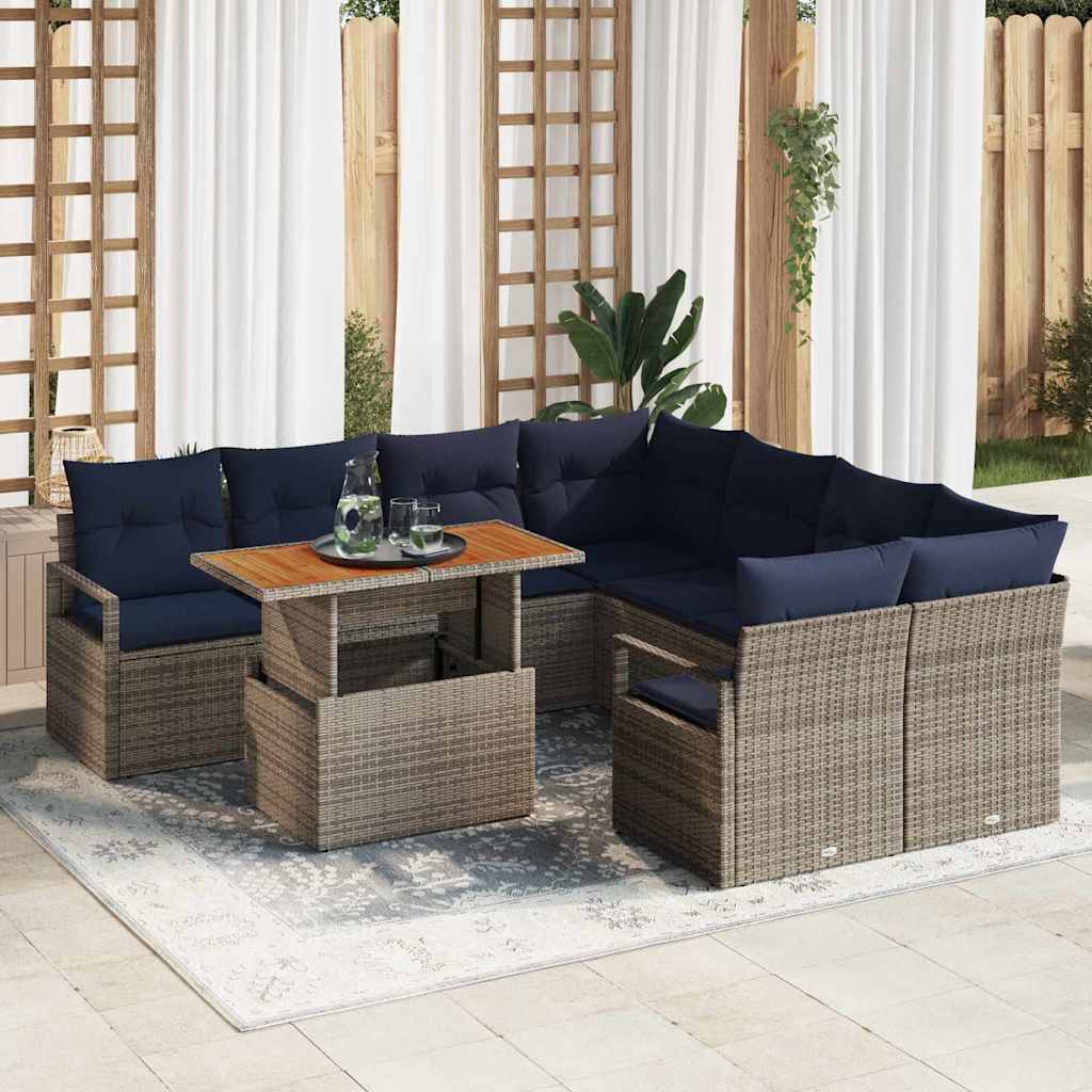 vidaXL Conjunto de sofás de jardín 9 uds. 8-Número de plazas