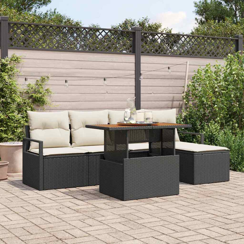 vidaXL Conjunto de sofás de jardín 6 uds. Negro ratán sintético