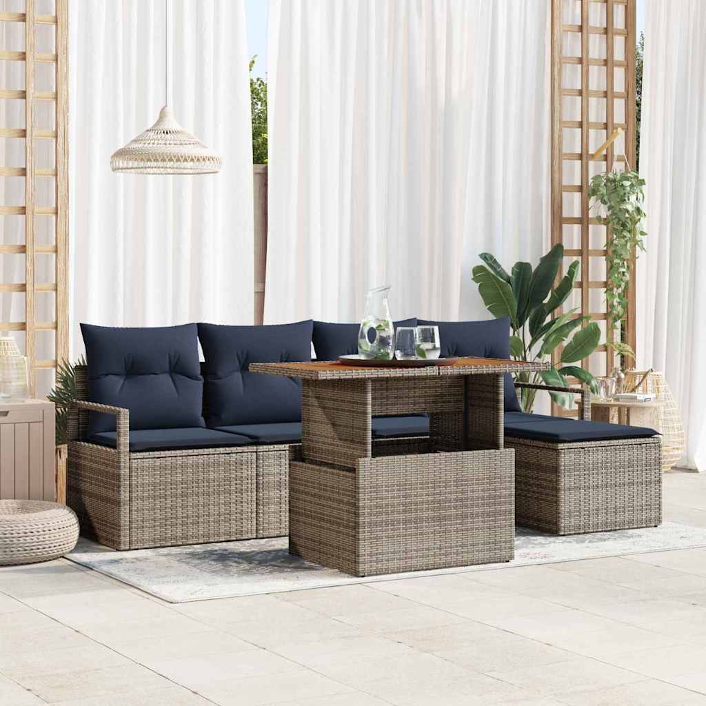 vidaXL Conjunto de sofás de jardín 6 uds. Gris y marino