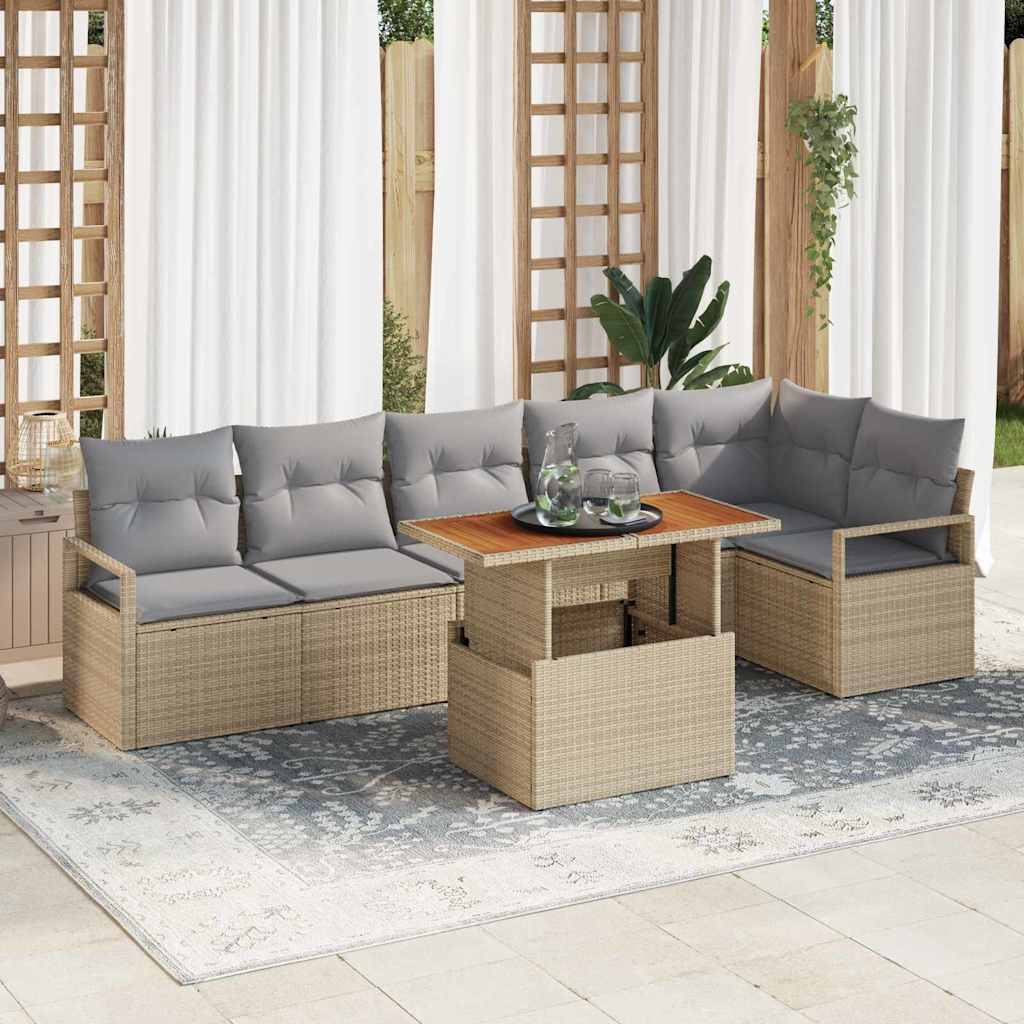vidaXL Conjunto de sofás de jardín 7 uds. 6-Número de plazas Beige