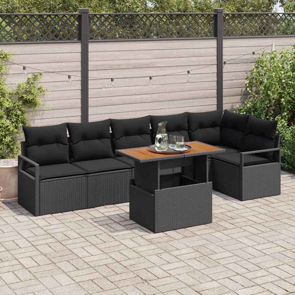 vidaXL Conjunto de sofás de jardín 7 uds. 6-Número de plazas Negro