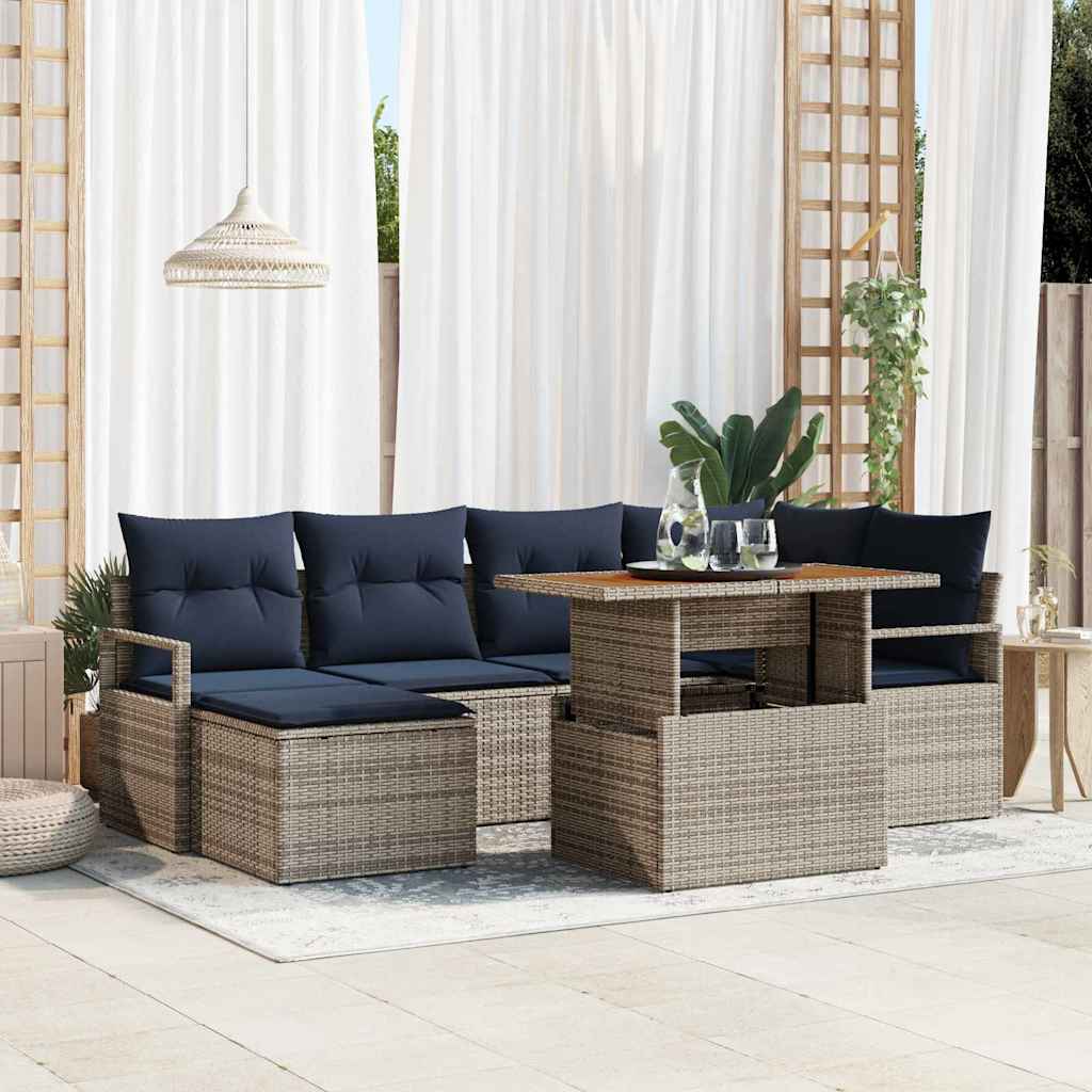 vidaXL Conjunto de sofás de jardín 7 uds. Gris ratán sintético