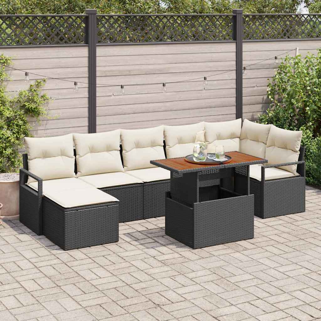 vidaXL Conjunto de sofás de jardín 8 uds. Negro y crema