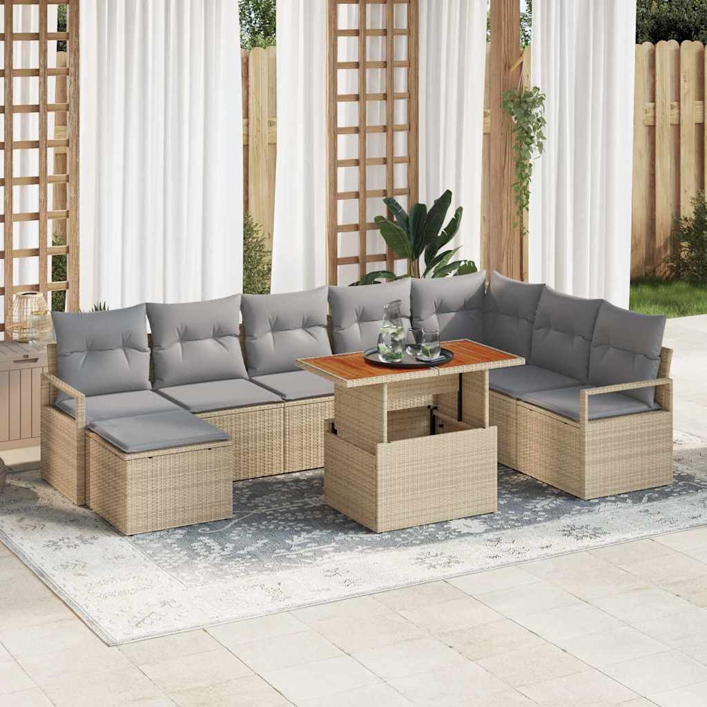 vidaXL Conjunto de sofás de jardín 9 uds. Beige y gris