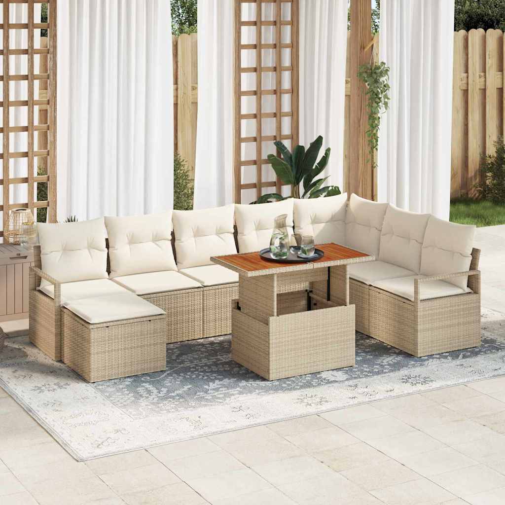 vidaXL Conjunto de sofás de jardín 9 uds. Beige y Crema