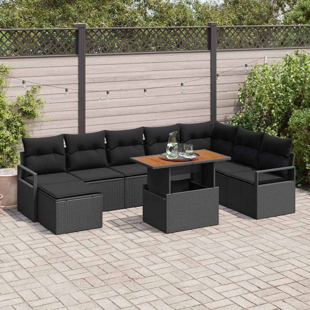 vidaXL Conjunto de sofás de jardín 9 uds. Negro y Marrón