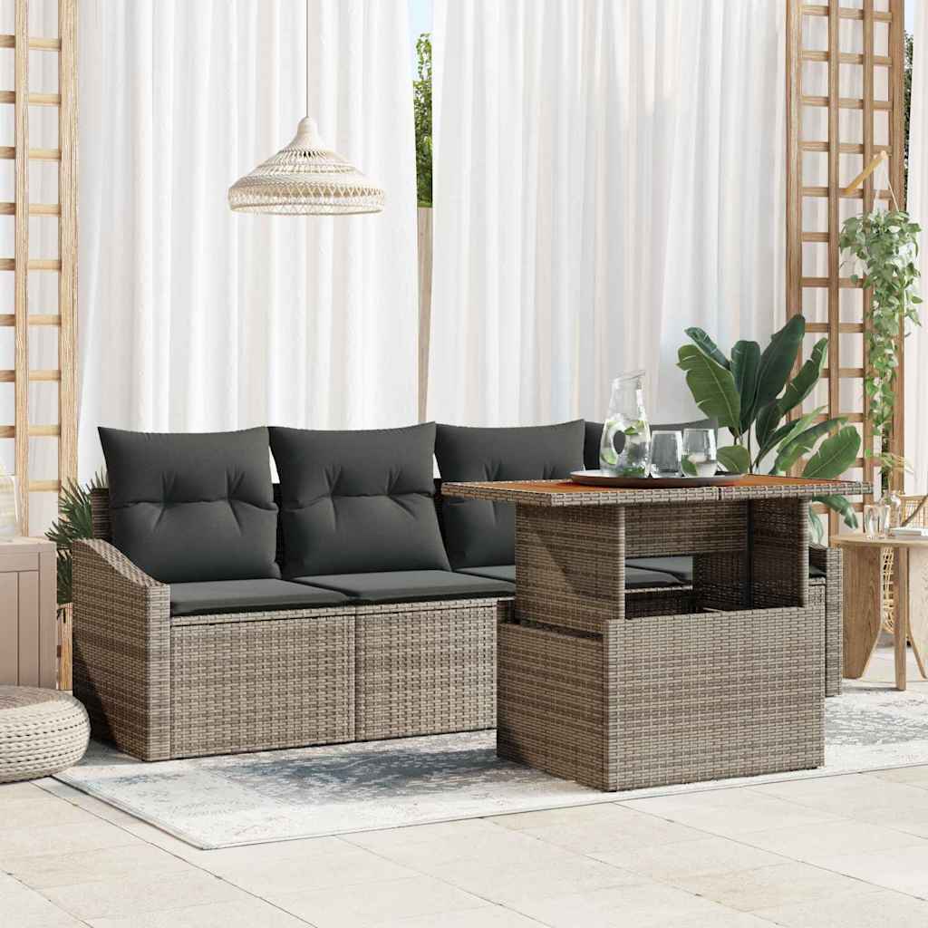 vidaXL Conjunto de sofás de jardín 5 uds. Gris Poliratán
