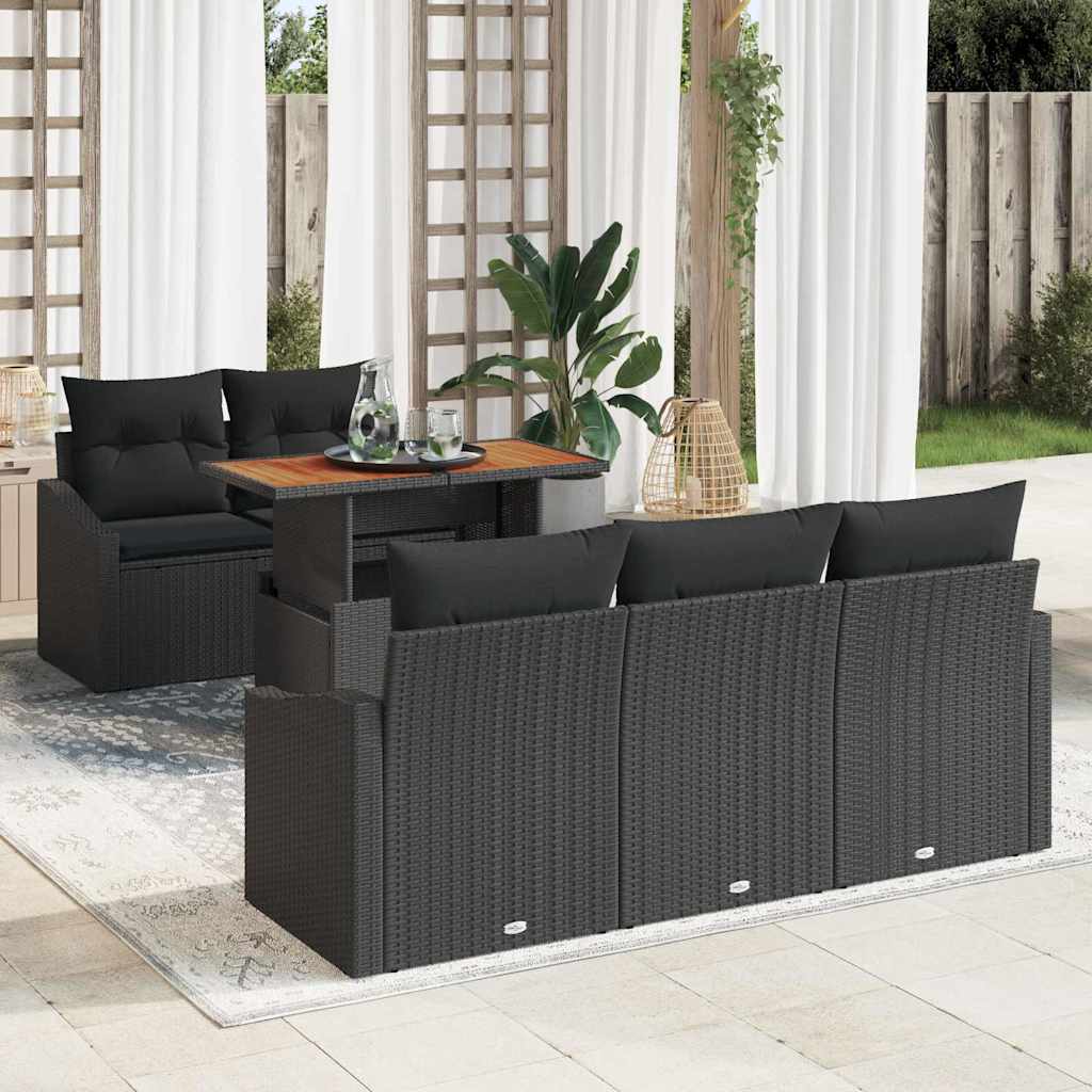 vidaXL Conjunto de sofás de jardín 6 uds. Negro y Marrón