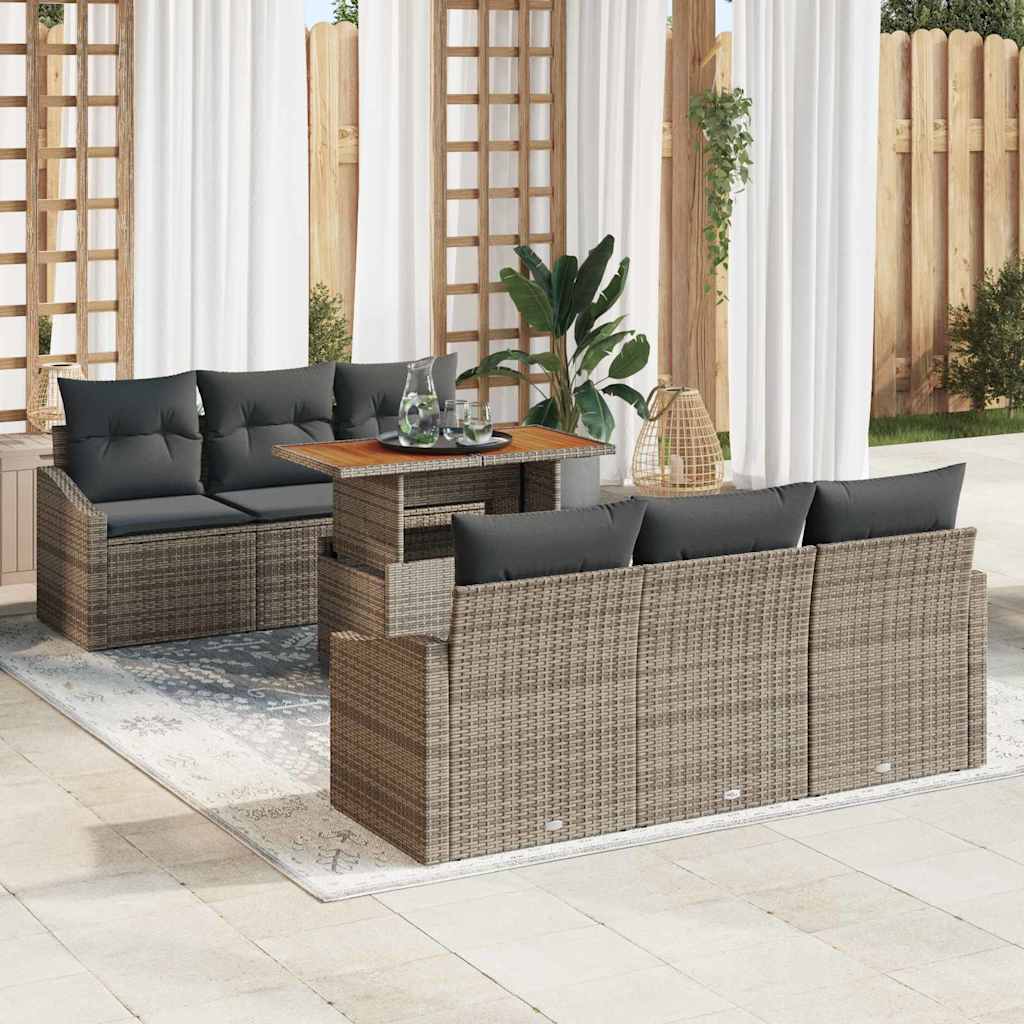 vidaXL Conjunto de sofás de jardín 7 uds. Gris y marrón