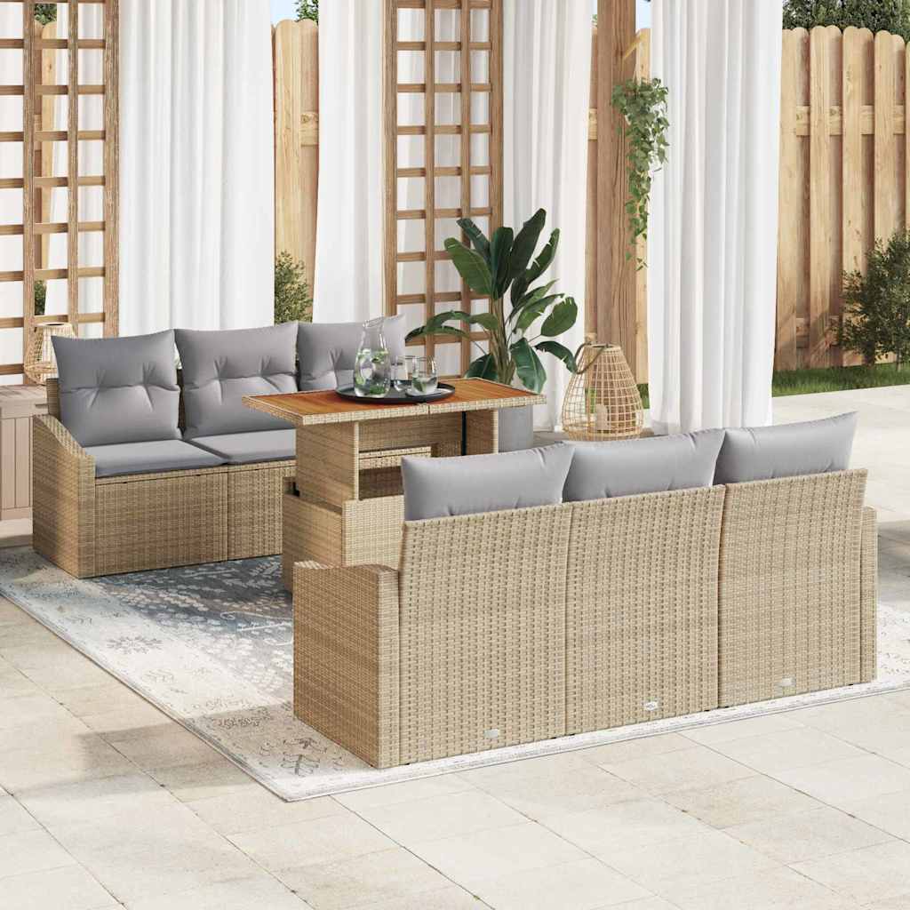 vidaXL Conjunto de sofás de jardín 7 uds. Beige y gris