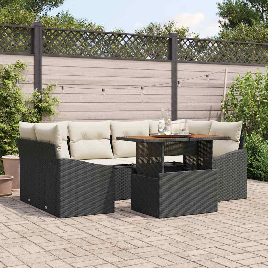 vidaXL Conjunto de sofás de jardín 7 uds. Negro y crema