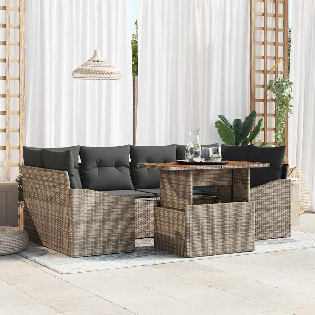 vidaXL Conjunto de sofás de jardín 7 uds. Gris y marrón