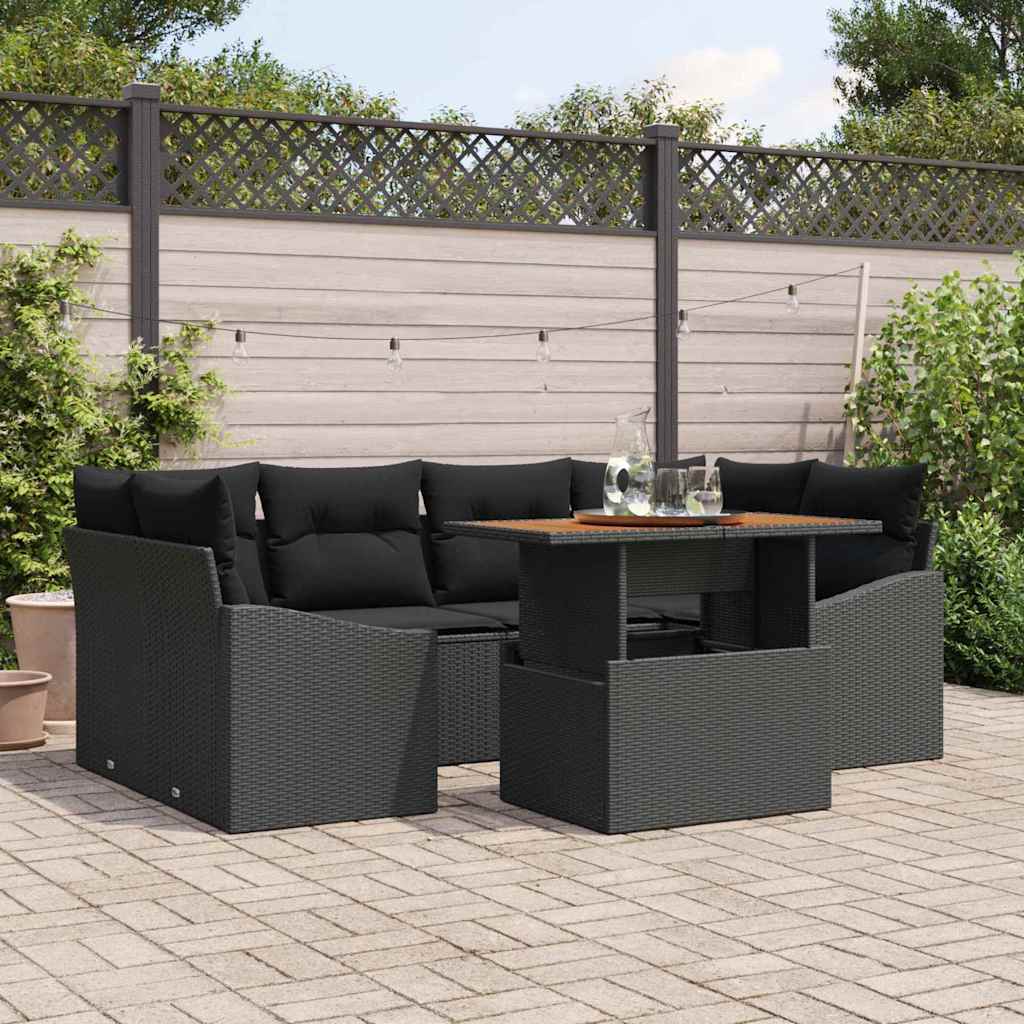 vidaXL Conjunto de sofás de jardín 7 uds. Negro y Marrón