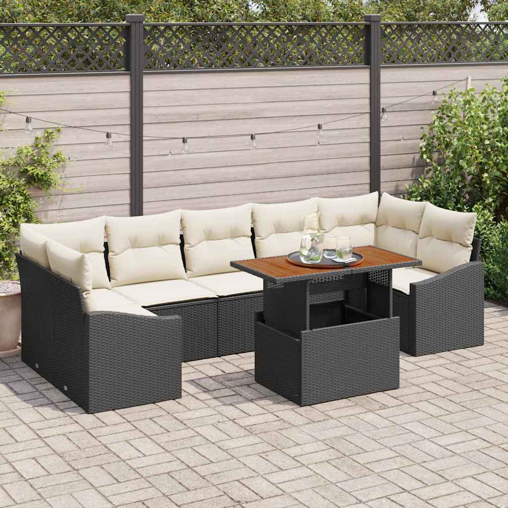 vidaXL Conjunto de sofás de jardín 8 uds. Negro y crema