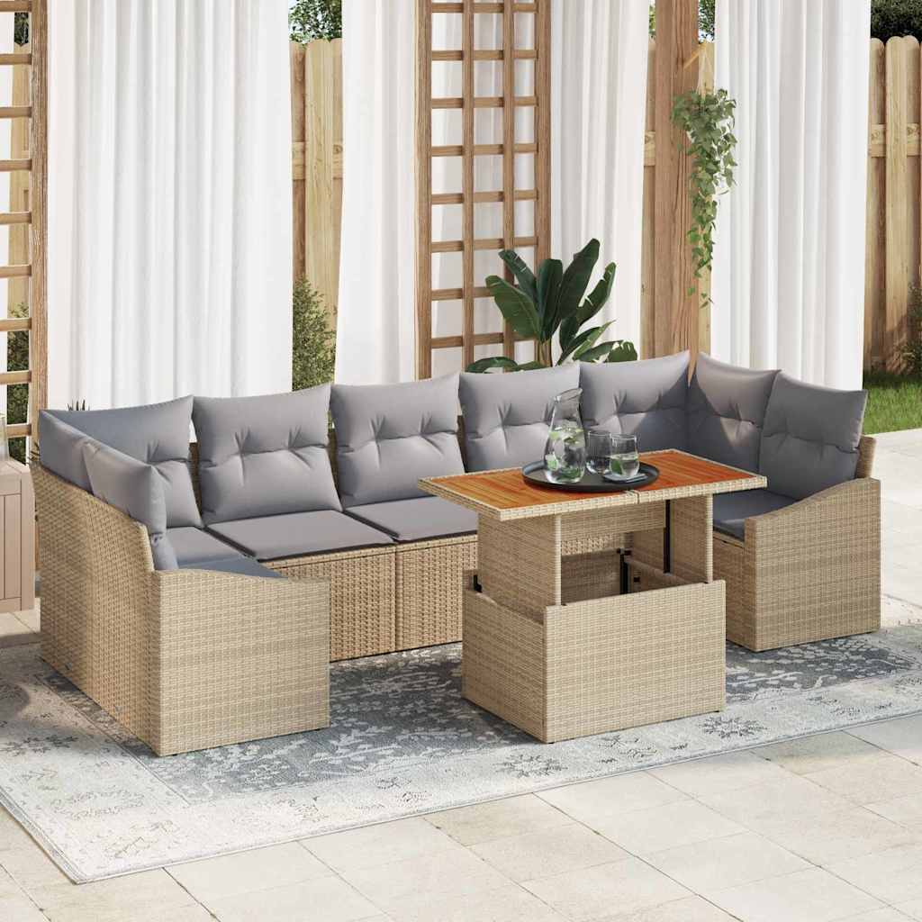vidaXL Conjunto de sofás de jardín 8 uds. Beige y gris