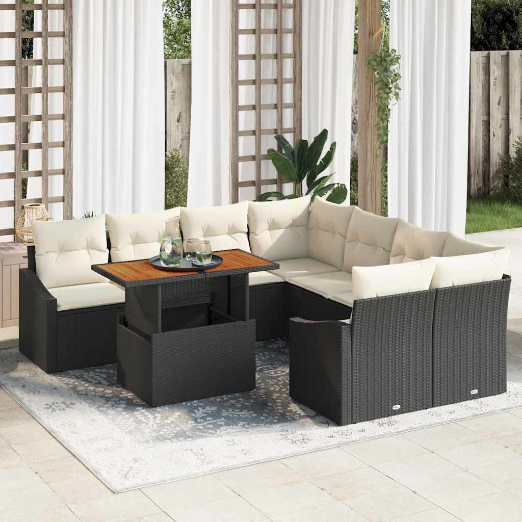 vidaXL Conjunto de sofás de jardín 9 uds. Negro y crema