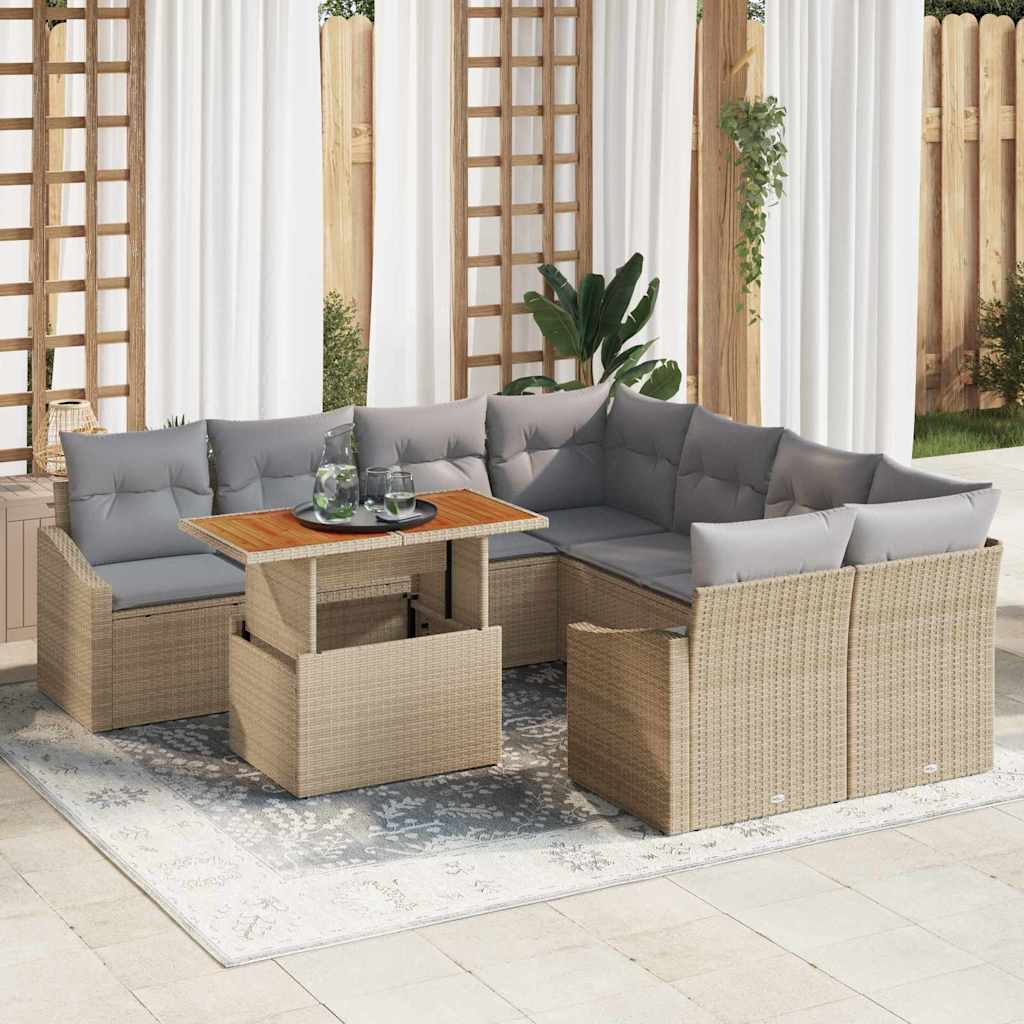 vidaXL Conjunto de sofás de jardín 9 uds. Beige y gris